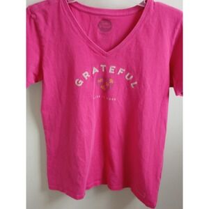 Life Is Good Grateful Heart V Neck T Shirt Pink Womens Size M